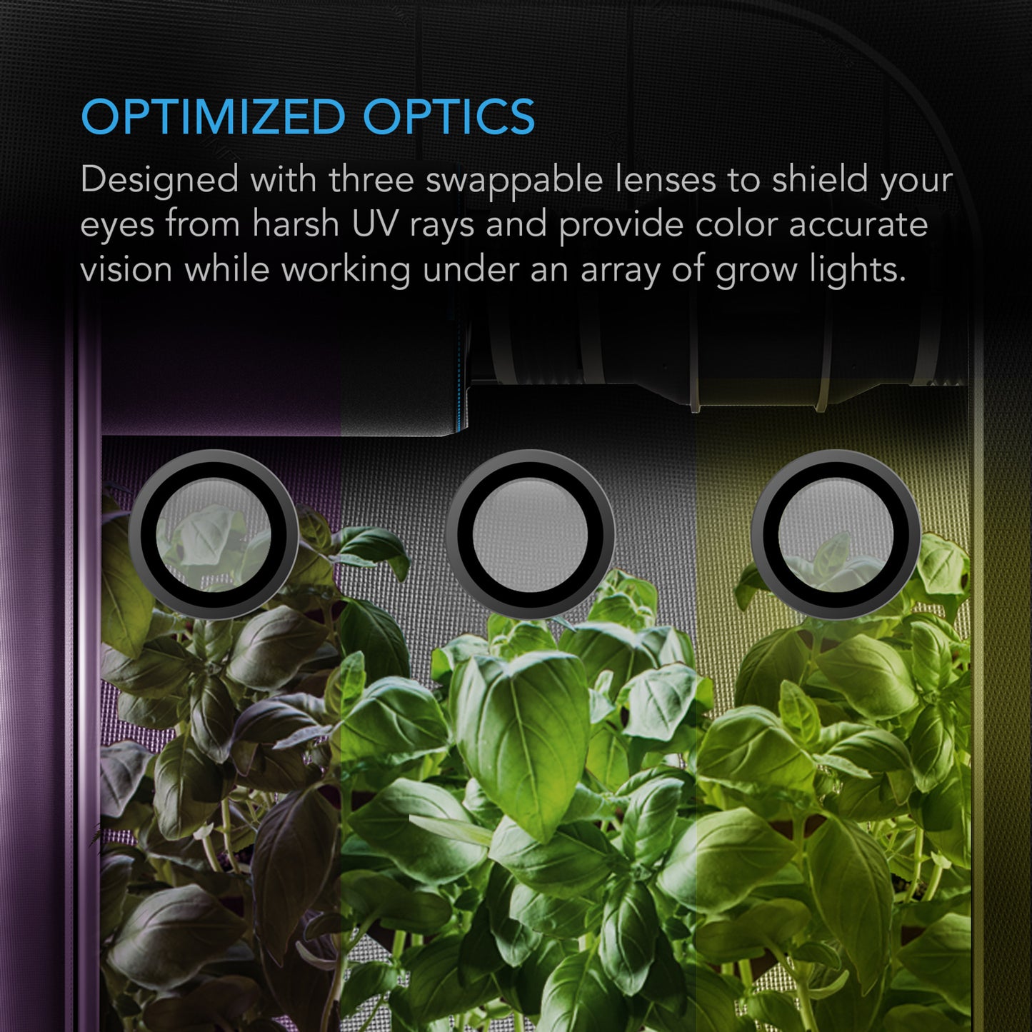 AC INFINITY GROW ROOM GLASSES, WITH 3 COLOR CORRECTIVE LENSES
