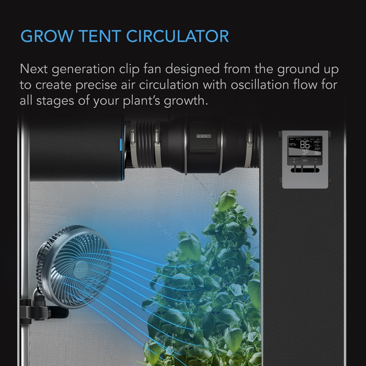 AC Infinity, CloudRay S6, Grow Tent Clip Fan 6" with 10 Speeds, EC Motor, Auto Oscillation