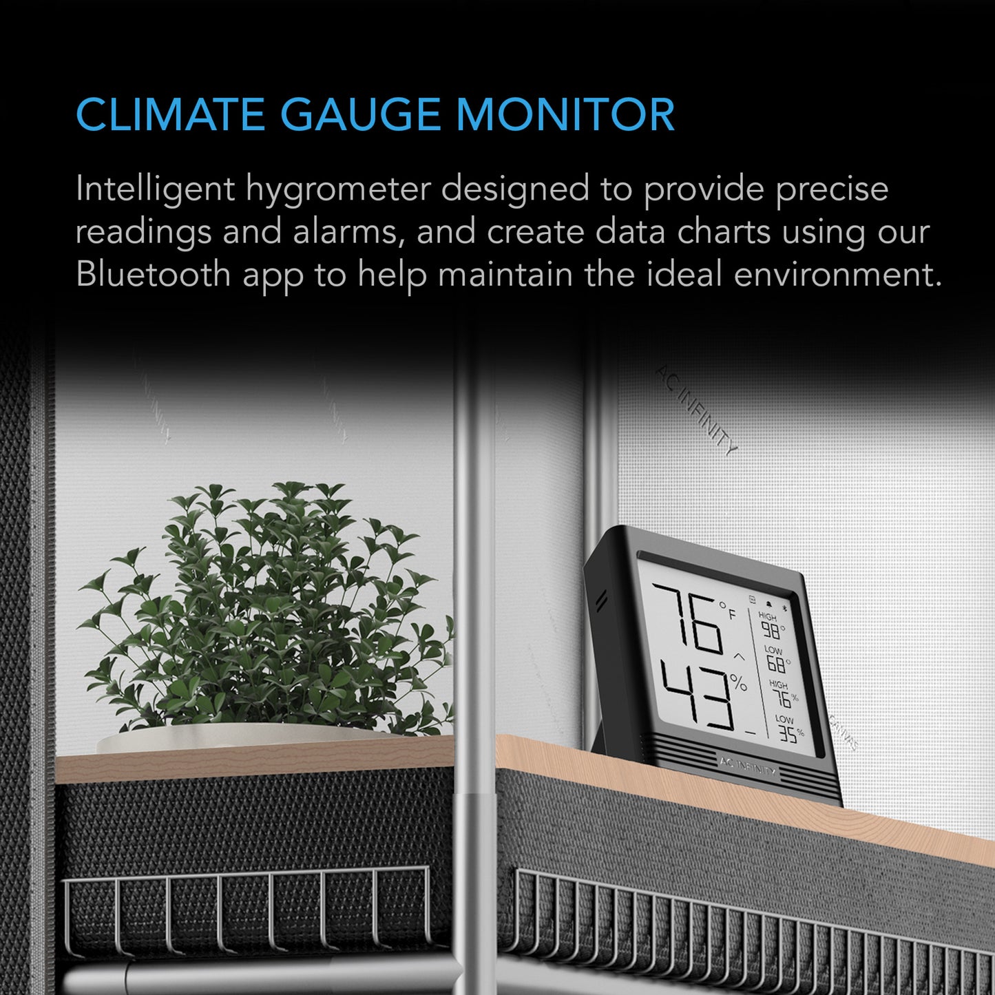 AC Infinity, CLOUDCOM B2, Smart Thermo-Hygrometer with Data App, Integrated Sensor Probe