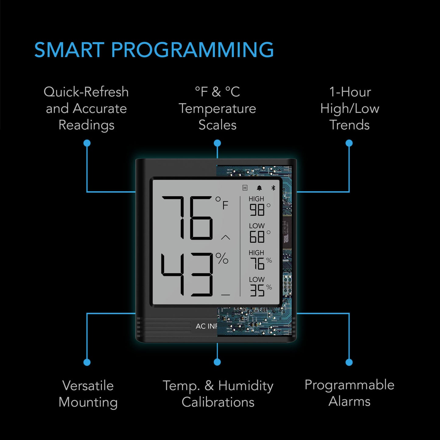 AC Infinity, CLOUDCOM B2, Smart Thermo-Hygrometer with Data App, Integrated Sensor Probe