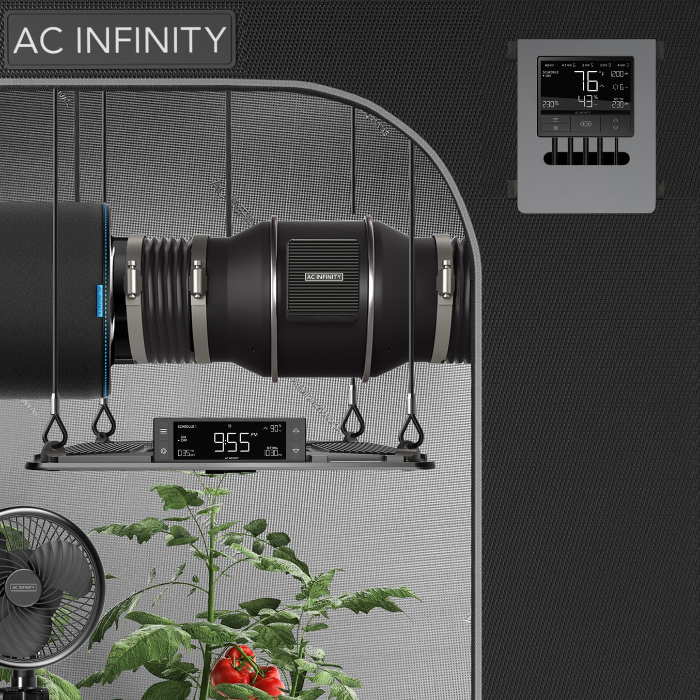 AC INFINITY, CONTROLLER 69, INDEPENDENT PROGRAMS FOR FOUR DEVICES, DYNAMIC TEMPERATURE, HUMIDITY, SCHEDULING, CYCLES, LEVELS CONTROL, DATA APP