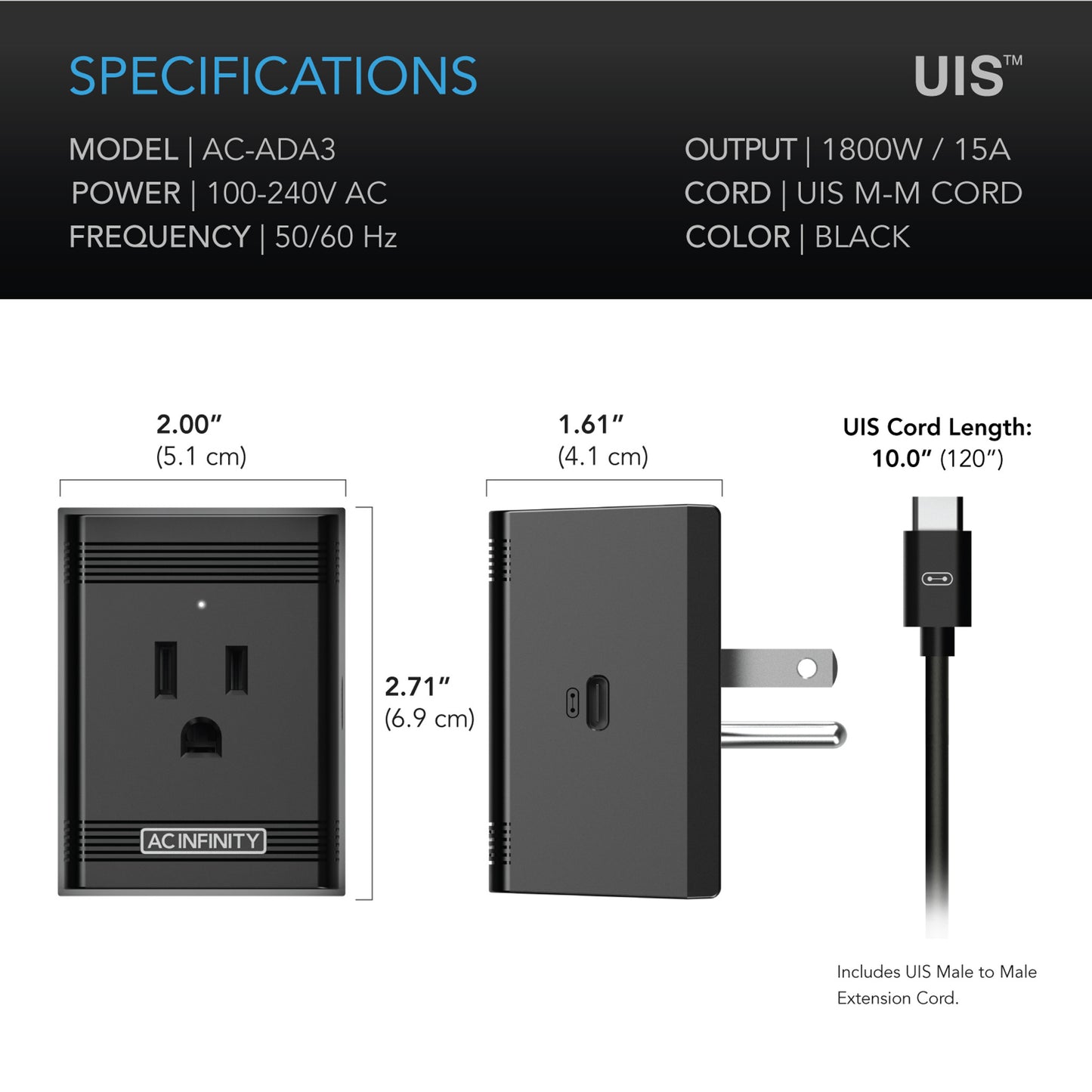 AC INFINITY UIS CONTROL PLUG, FOR OUTLET-POWERED EQUIPMENT